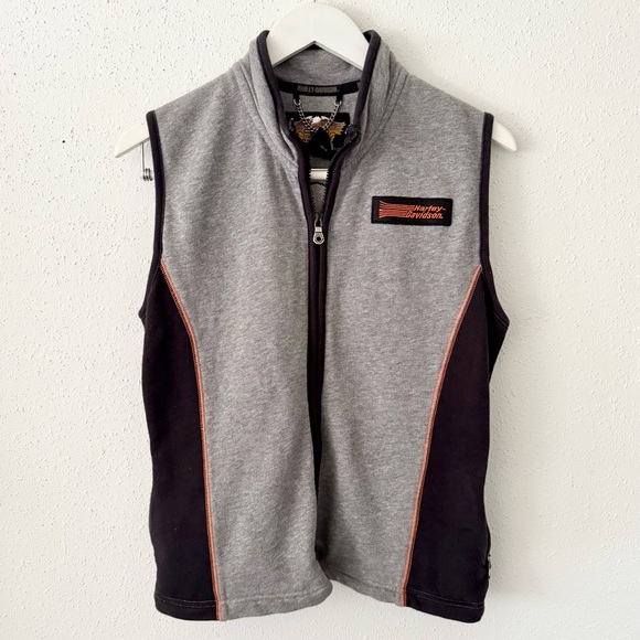 HARLEY DAVIDSON Grey Fleece Logo Zip Up Sleeveless Vest Women's Size Medium M - Picture 6 of 6